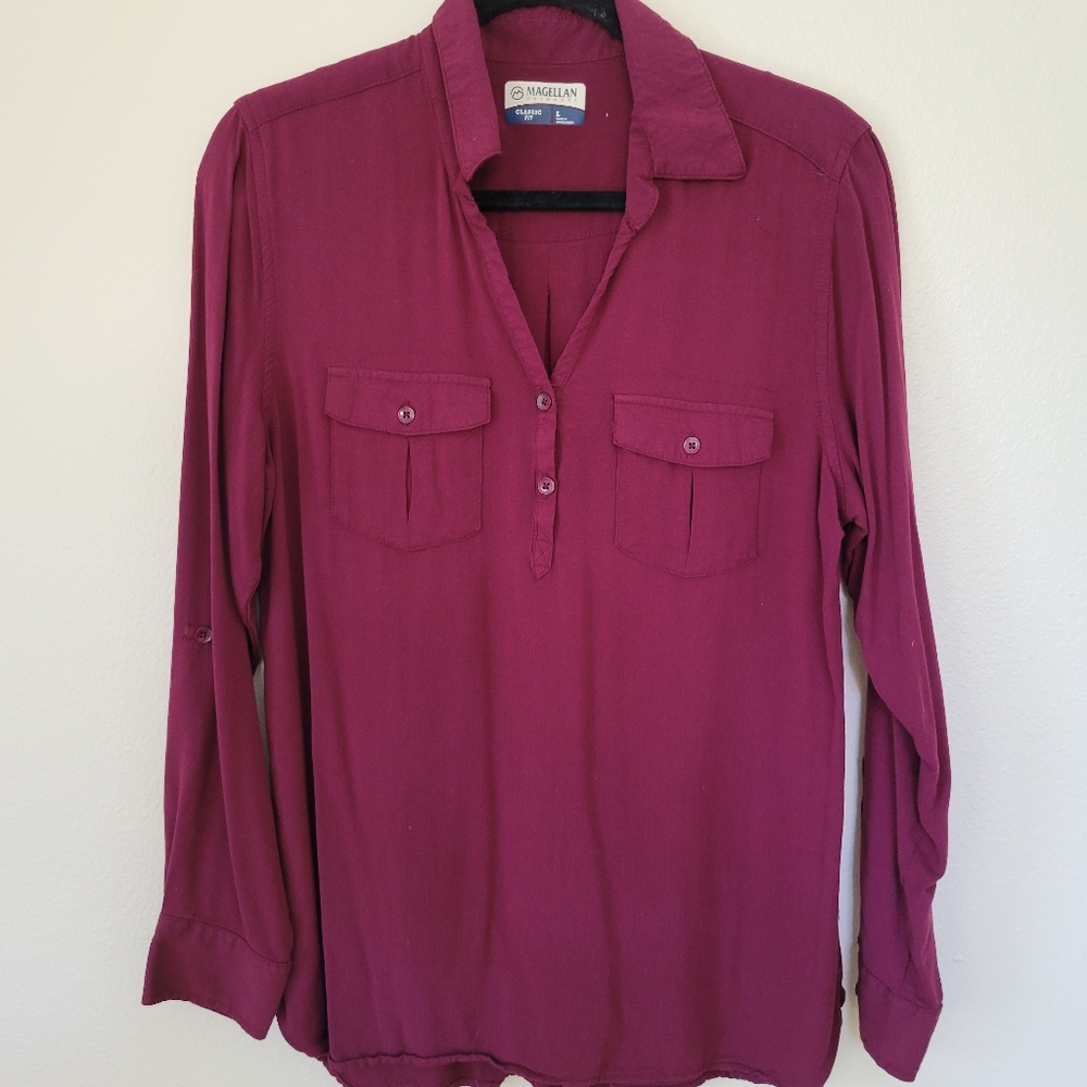 Long Sleeve Magellan Classic Fit Large in Maroon